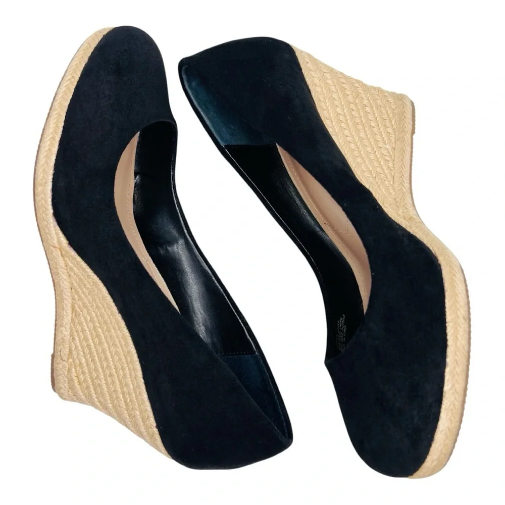 Charles by Charles David Black Faux Suede Espadrille Wedge Pumps